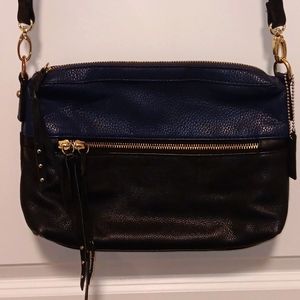 Olivia + Joy Liv Pebbled Leather Two Tone Crossbody Black & Blue Purse